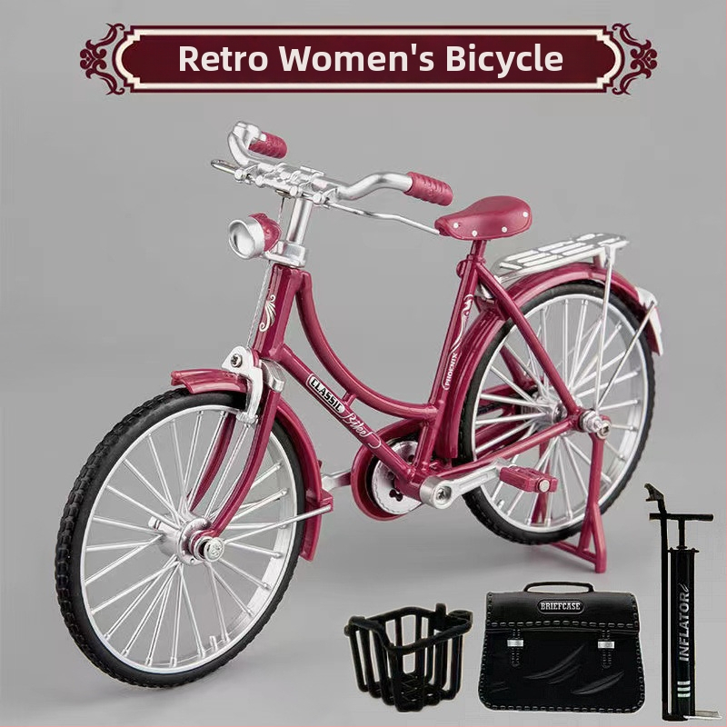 Метална симулация 1:10 28 велосипед с голям бар, традиционен старомоден ретро носталгичен велосипед за мъже, алуминиева играчка модел
