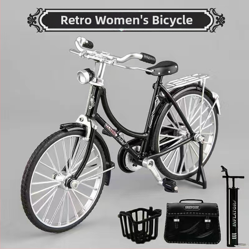 Метална симулация 1:10 28 велосипед с голям бар, традиционен старомоден ретро носталгичен велосипед за мъже, алуминиева играчка модел