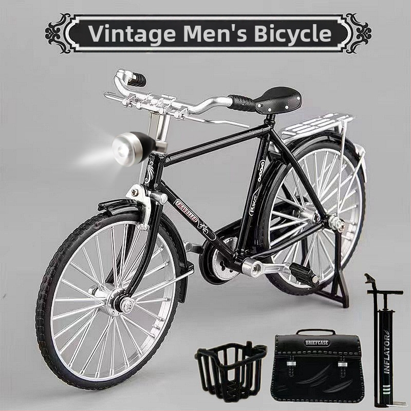 Метална симулация 1:10 28 велосипед с голям бар, традиционен старомоден ретро носталгичен велосипед за мъже, алуминиева играчка модел