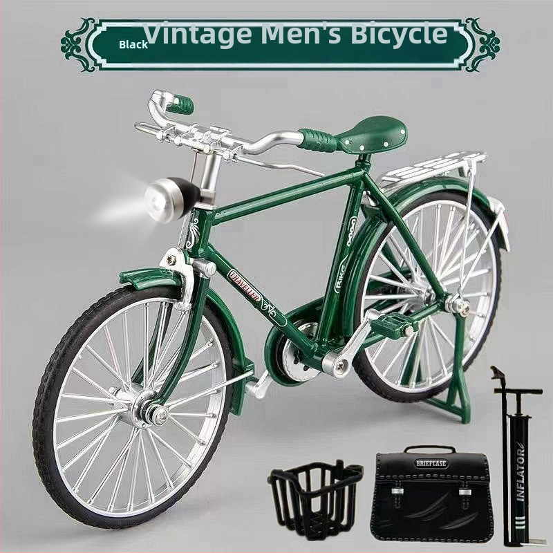 Метална симулация 1:10 28 велосипед с голям бар, традиционен старомоден ретро носталгичен велосипед за мъже, алуминиева играчка модел