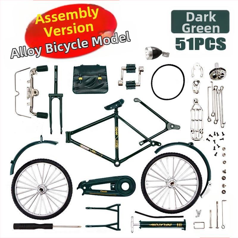 Метална симулация 1:10 28 велосипед с голям бар, традиционен старомоден ретро носталгичен велосипед за мъже, алуминиева играчка модел