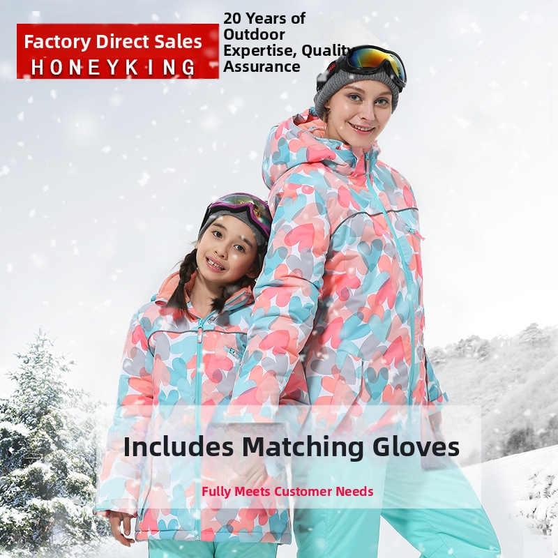 Gyári közvetlen nagykereskedelem HONEYKING kültéri lányoknak való meleg és kényelmes gyermek síruhák pamuttal bélelt ruhák