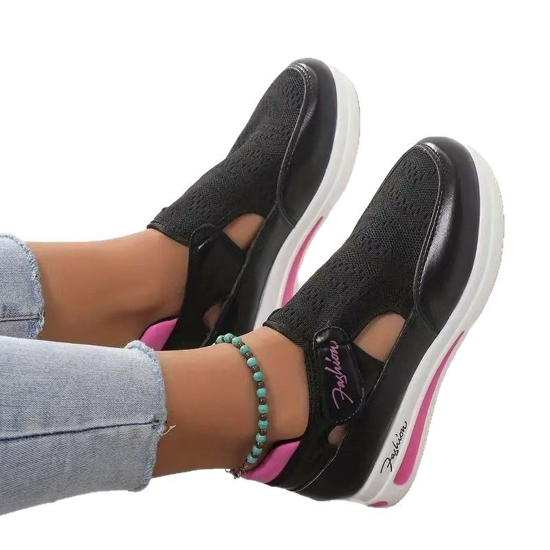 Határokon átnyúló, plus size alkalmi, egyrétegű cipők női tavaszi és nyári új, lapos talpú, repülő, szőtt, lélegző, tépőzáras, alkalmi hálós cipő, független állomás