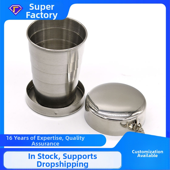 Lauko nešiojamas vyriškas ir moteriškas nešiojamas metalinis nerūdijančio plieno ištraukiamas puodelis sulankstomas puodelis vyno puodelis, mažas dydis 68 g