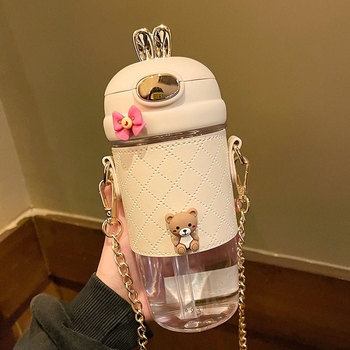 Internetikuulsuste põrkekaanega veekeetja armas jänesekõrvaga plasttops õlgedega kaasaskantava rihmaga õpilastopsi moekass