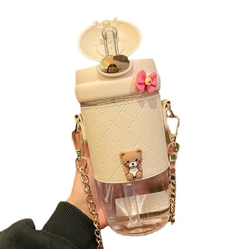 Internetikuulsuste põrkekaanega veekeetja armas jänesekõrvaga plasttops õlgedega kaasaskantava rihmaga õpilastopsi moekass