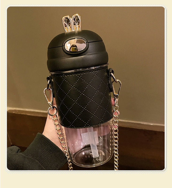 Internetikuulsuste põrkekaanega veekeetja armas jänesekõrvaga plasttops õlgedega kaasaskantava rihmaga õpilastopsi moekass