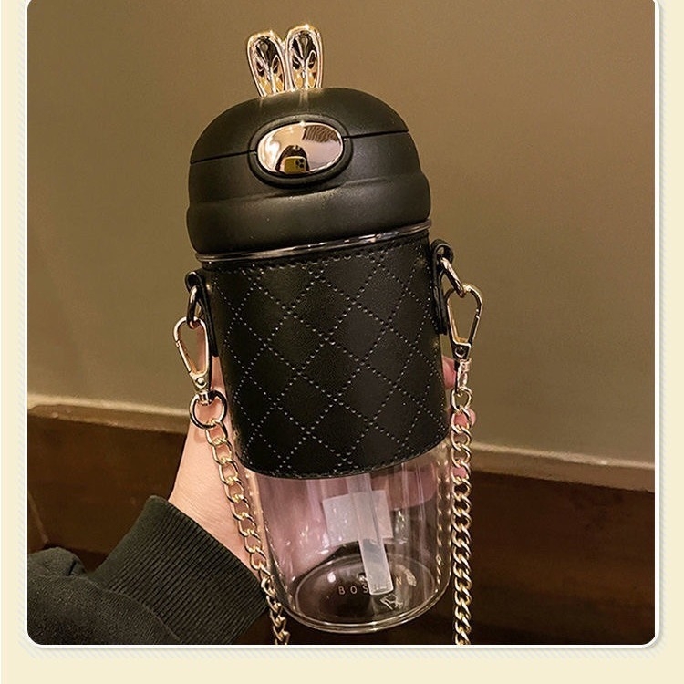 Internetikuulsuste põrkekaanega veekeetja armas jänesekõrvaga plasttops õlgedega kaasaskantava rihmaga õpilastopsi moekass