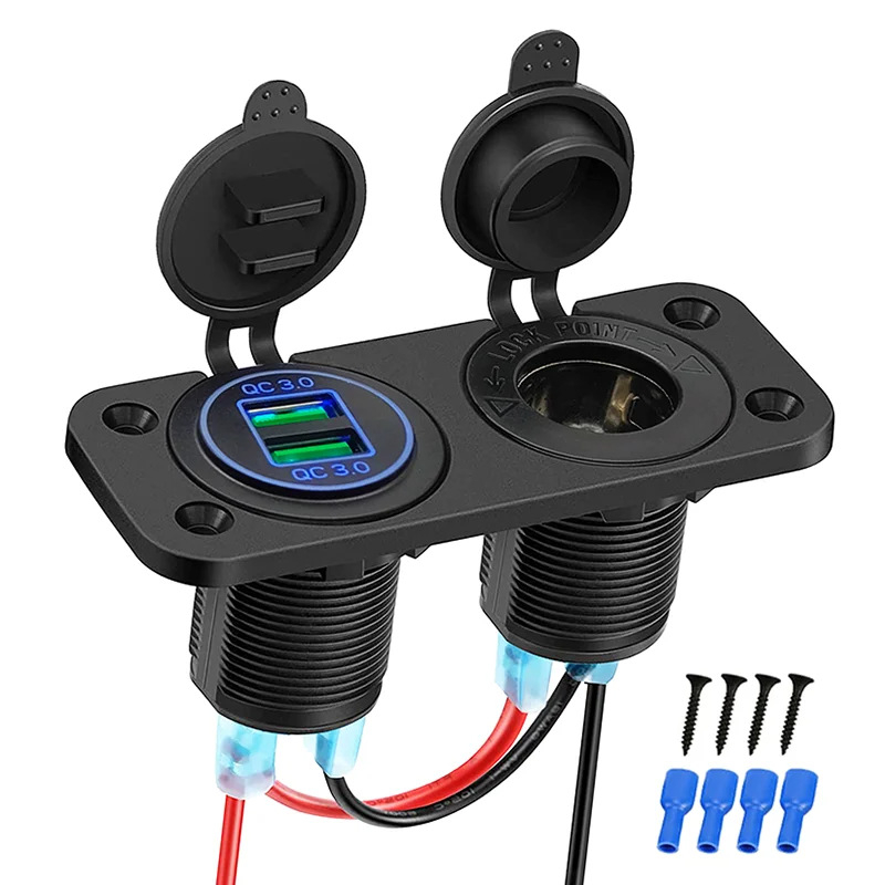 Превключвател за модификация на кола, кемпер, яхта, 12-24v, двоен USB, комбиниран, за зареждане на мобилен телефон, запалка за кола, майчина седалка