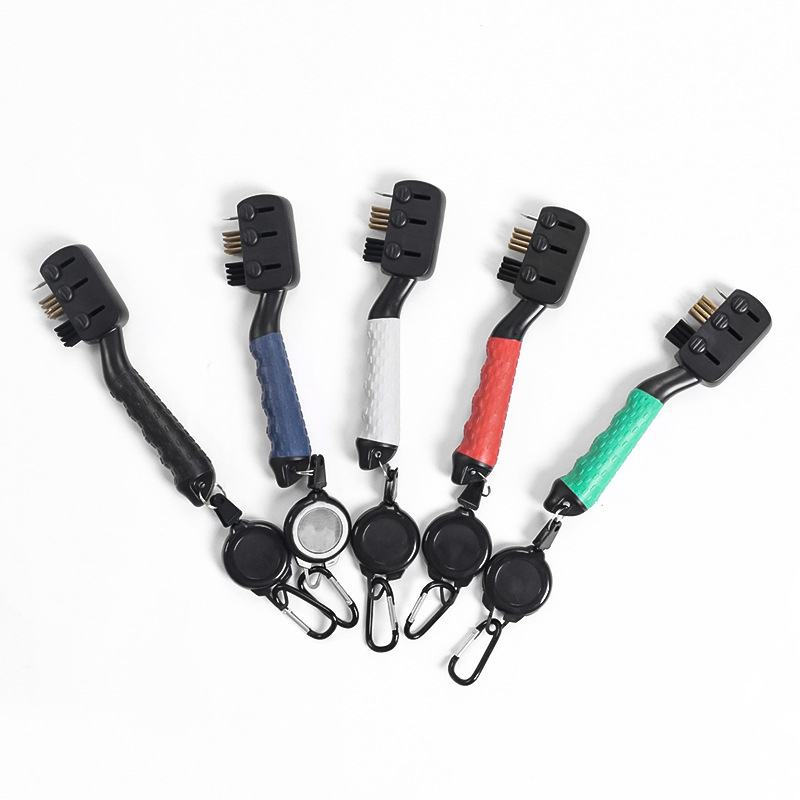 Gamintojo naujas golfo lazdų valymo šepetys, dvipusis daugiafunkcis nešiojamas šepetys su traukimo žiedu, golfo aksesuarams