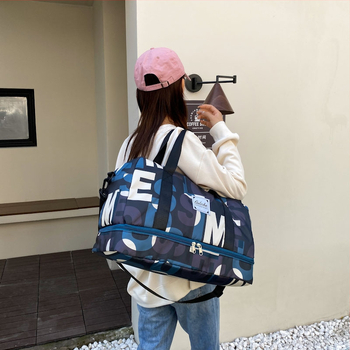 Korejiešu stila vienkārša burtu modes ceļojumu soma sieviešu paplašināma lielas ietilpības bagāžas soma sausai un mitrai atdalīšanai jogas treniņu soma