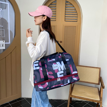 Korejiešu stila vienkārša burtu modes ceļojumu soma sieviešu paplašināma lielas ietilpības bagāžas soma sausai un mitrai atdalīšanai jogas treniņu soma