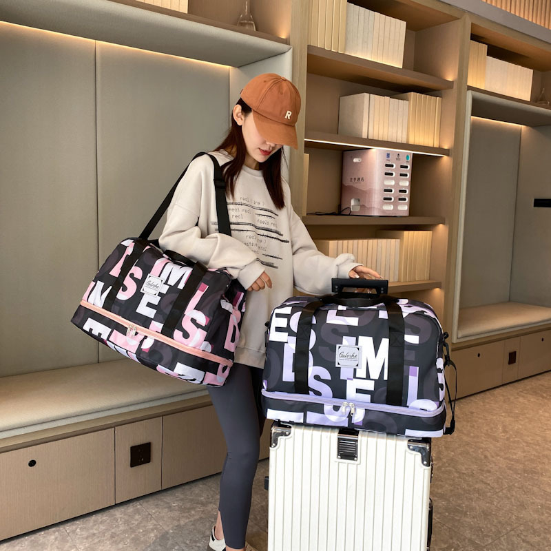 Korejiešu stila vienkārša burtu modes ceļojumu soma sieviešu paplašināma lielas ietilpības bagāžas soma sausai un mitrai atdalīšanai jogas treniņu soma