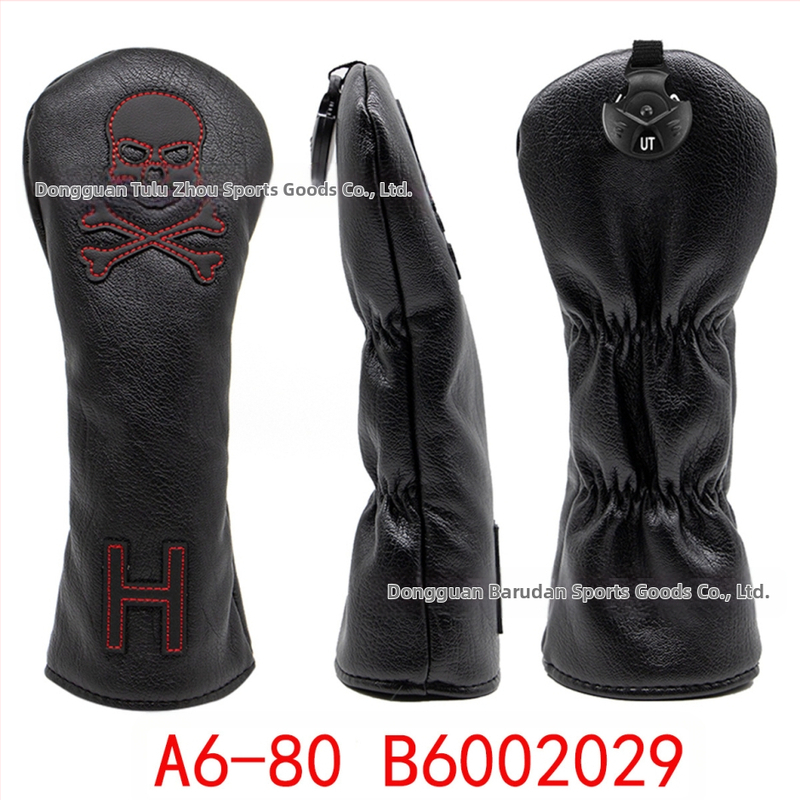 Sandėlyje didmeninė prekyba raudonos ir baltos linijos kaukolės medinio strypo dangteliu stačiu kampu / pusapvaliu / kvadratiniu stūmiklio dangteliu golfo lazdos dangteliu