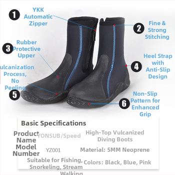 Ekspordikvaliteediga sukeldumissaapad, libisemiskindlad torkekindlad pääste- ja üleujutustõrjeks mõeldud 5 mm paksused kõrge säärega snorgeldamis- ja rannajalatsid