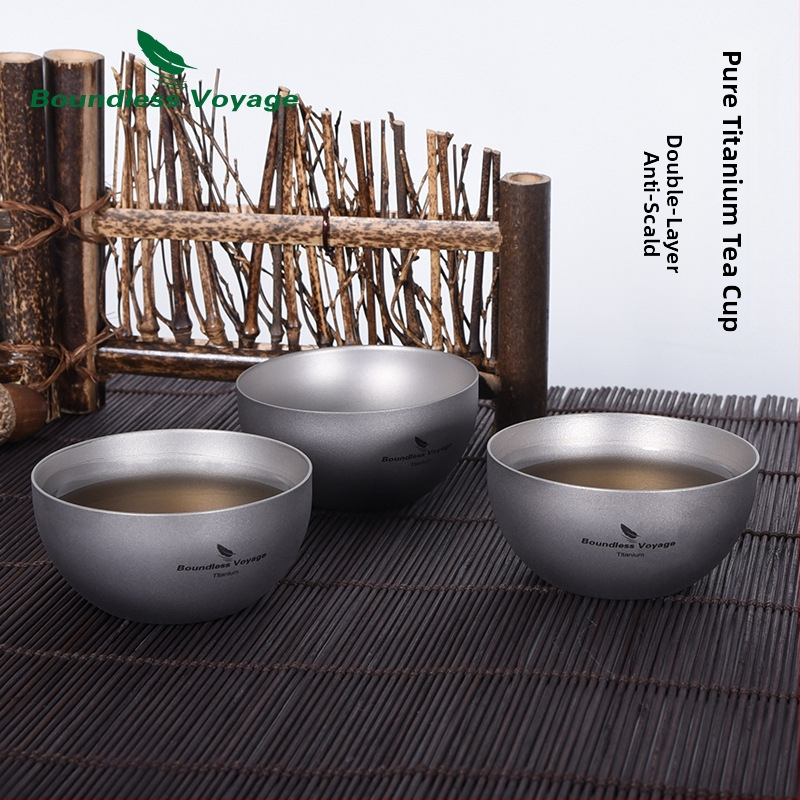 „Biwei“ gryno titano mažas arbatos puodelis, 30 ml, mini puodelių arbatos rinkinys, lauko stovyklavimo dvigubo sluoksnio vandens puodelis, titano puodelis, stovyklavimo reikmenys