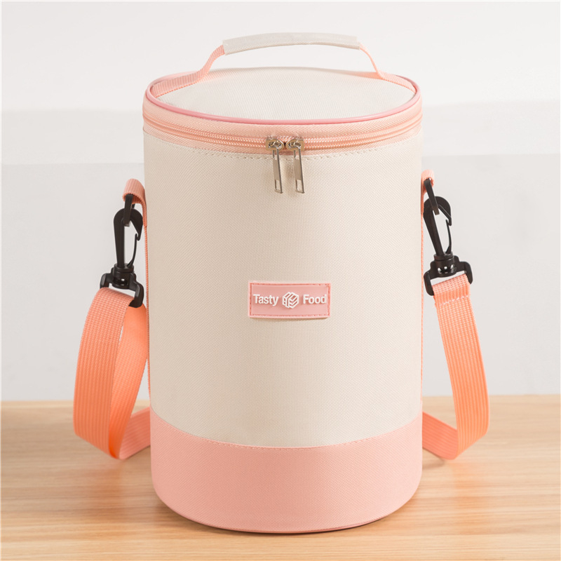 Izolirana torba s remenom za rame, velika zadebljana cilindrična okrugla višeslojna kutija za ručak za uredske radnike i studente, prijenosna torba za ručak preko tijela