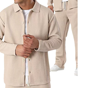 2024. aasta kevad- ja sügisene uus kortsuvastane vahvlirevääriga lihtne jakk-ülikond meeste moodne pikkade varrukatega püksülikond