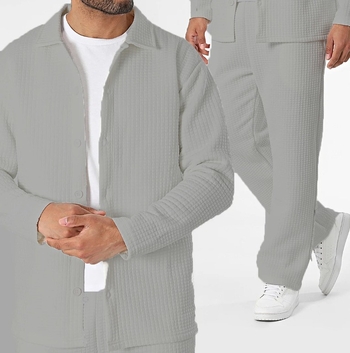 2024. aasta kevad- ja sügisene uus kortsuvastane vahvlirevääriga lihtne jakk-ülikond meeste moodne pikkade varrukatega püksülikond