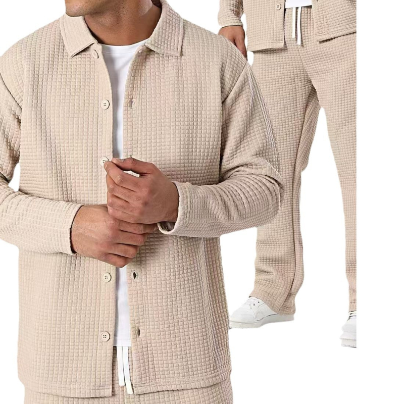 2024. aasta kevad- ja sügisene uus kortsuvastane vahvlirevääriga lihtne jakk-ülikond meeste moodne pikkade varrukatega püksülikond