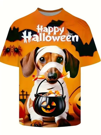 3D skaitmeninio spausdinimo vyriški marškinėliai su Helovino gyvūnų, šunų ir moliūgų raštu, trumpomis rankovėmis, vyriški dideli marškinėliai