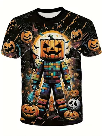 Ανδρικό μπλουζάκι Happy Halloween με σχέδιο σκύλου και κολοκύθας, 3D ψηφιακή εκτύπωση, κοντομάνικο μπλουζάκι για άνδρες με μεγάλο μέγεθος