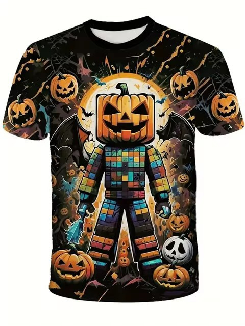 3D skaitmeninio spausdinimo vyriški marškinėliai su Helovino gyvūnų, šunų ir moliūgų raštu, trumpomis rankovėmis, vyriški dideli marškinėliai