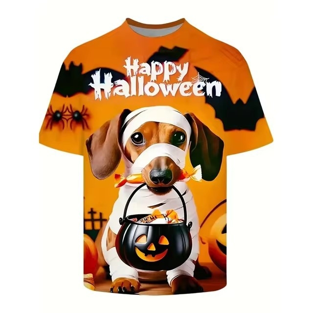 3D skaitmeninio spausdinimo vyriški marškinėliai su Helovino gyvūnų, šunų ir moliūgų raštu, trumpomis rankovėmis, vyriški dideli marškinėliai