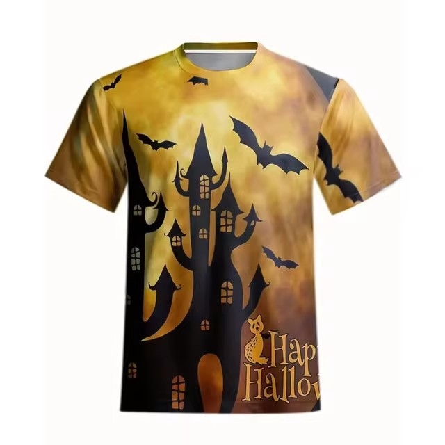 3D skaitmeninio spausdinimo vyriški marškinėliai su Helovino gyvūnų, šunų ir moliūgų raštu, trumpomis rankovėmis, vyriški dideli marškinėliai