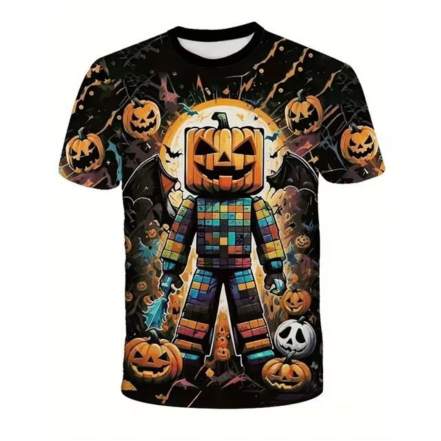 3D skaitmeninio spausdinimo vyriški marškinėliai su Helovino gyvūnų, šunų ir moliūgų raštu, trumpomis rankovėmis, vyriški dideli marškinėliai