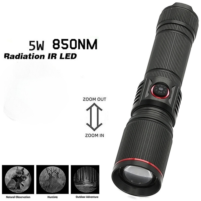 LED vízálló teleszkópos zoom 5W infravörös zseblámpa 850nm kültéri töltőfény 940nmDIY zseblámpa 21700