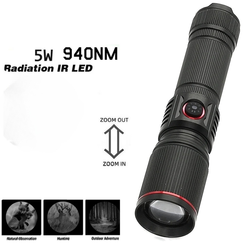 LED vízálló teleszkópos zoom 5W infravörös zseblámpa 850nm kültéri töltőfény 940nmDIY zseblámpa 21700