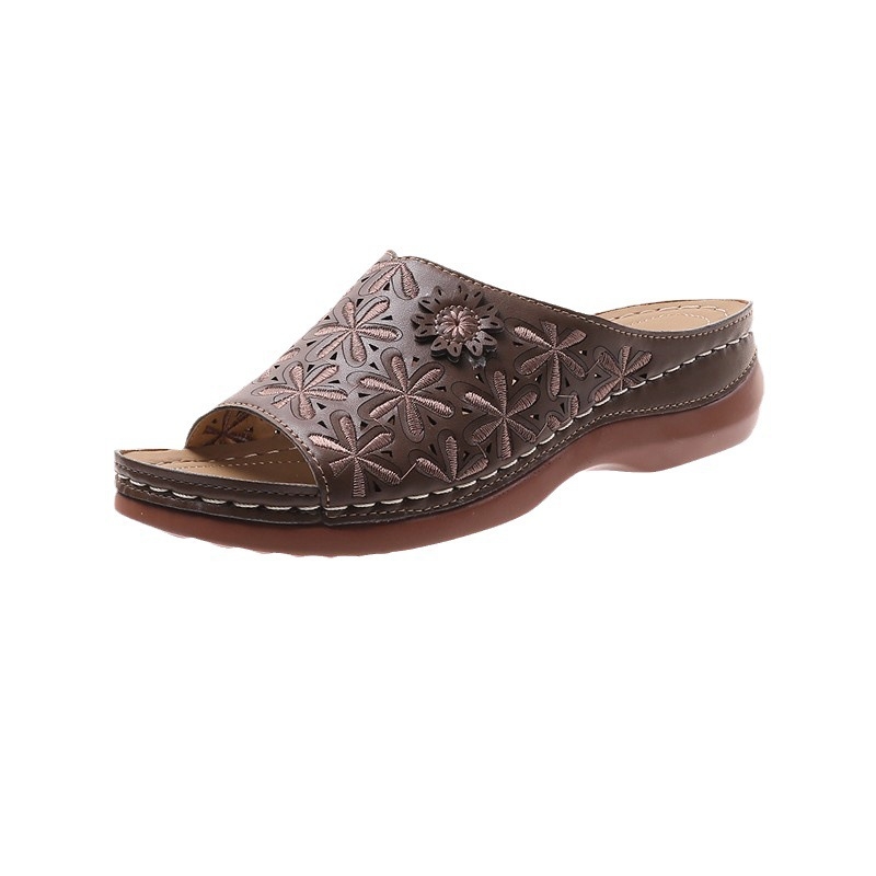 Γυναικεία σανδάλια 2023 με στρογγυλή μύτη, ρετρό, έθνικ στυλ, μονόχρωμα, με κοφτερή φτέρνα και άνετο τακούνι, plus size σανδάλια, mom shoes