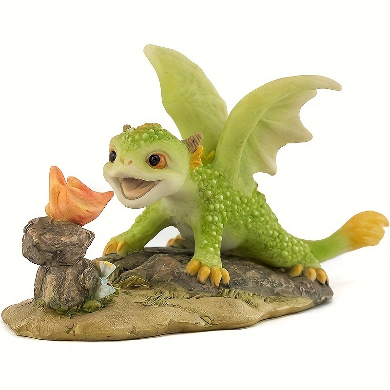 Cezhraničná horúca predajná zelená dinosauria bábika, kreatívna roztomilá kreslená drak ozdoba, živica, umelý zvierací model Temu