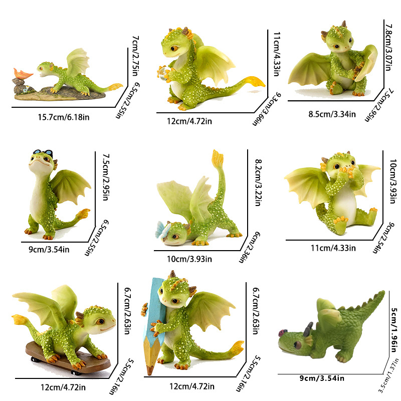 Cezhraničná horúca predajná zelená dinosauria bábika, kreatívna roztomilá kreslená drak ozdoba, živica, umelý zvierací model Temu