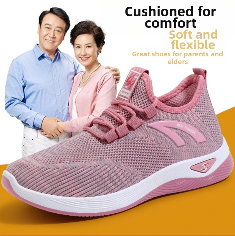 Трансгранични обувки, външнотърговски дамски обувки, обувки за ходене за мъже и жени с дишащи обувки, тъкани от муха, професионални подаръци за обувки за възрастното поколение