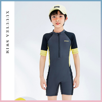 Παιδικό μαγιό, μαγιό για αγόρια, σετ σκουφιών κολύμβησης, μονοκόμματη στολή κατάδυσης με φερμουάρ στο μπροστινό μέρος, χονδρική, υψηλή ελαστικότητα