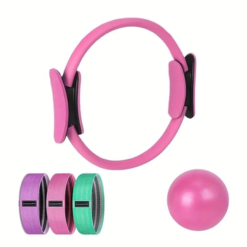 Pilates gredzenu komplekts, 5 daļu mājas fitnesa aprīkojums, ieskaitot jogas bumbu, jogas pretestības lenti, zābaku gredzenu