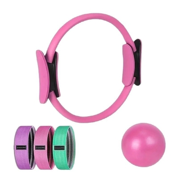 Pilates gredzenu komplekts, 5 daļu mājas fitnesa aprīkojums, ieskaitot jogas bumbu, jogas pretestības lenti, zābaku gredzenu