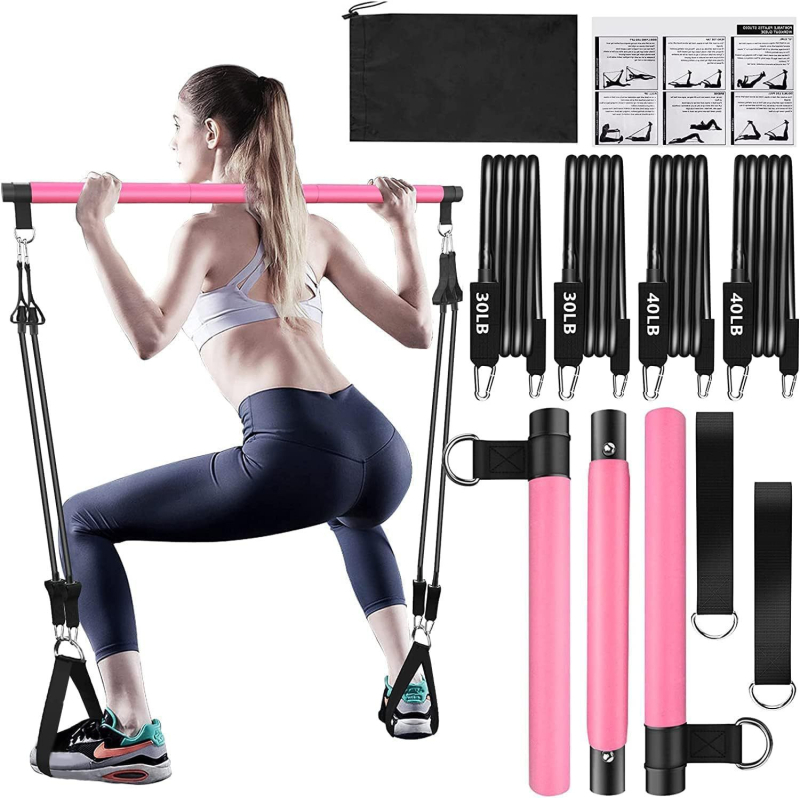 Amazon daudzfunkcionāls Pilates nūjas spēka treniņu vilkšanas virves mājsaimniecības regulējams Pilates nūjas 11 daļu komplekts