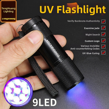 Határokon átnyúló gyártók közvetlenül szállítanak 9LED-es lila zseblámpát UV ultraibolya alumíniumötvözetből készült pénzdetektor fénycsöves világító lámpát