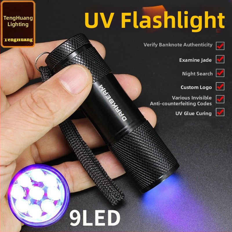 Határokon átnyúló gyártók közvetlenül szállítanak 9LED-es lila zseblámpát UV ultraibolya alumíniumötvözetből készült pénzdetektor fénycsöves világító lámpát