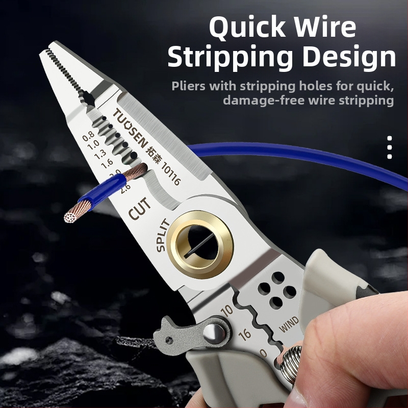 Tuosen višenamjenski alat za skidanje izolacije 7 inča, specijalni alat za električare, rezač žice, izvlačenje žice, prešanje žice, vijak za namatanje žice