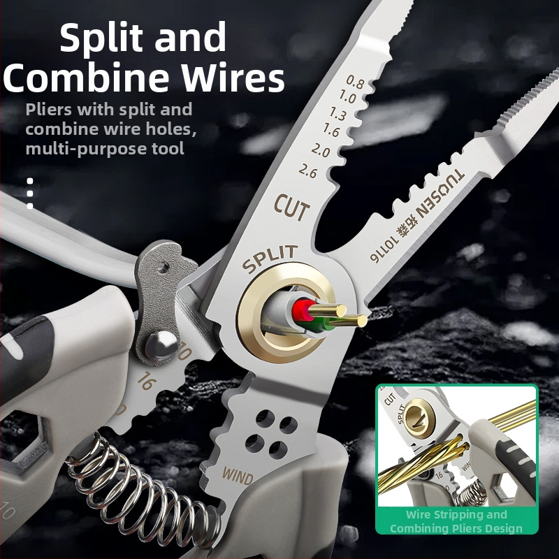 Tuosen višenamjenski alat za skidanje izolacije 7 inča, specijalni alat za električare, rezač žice, izvlačenje žice, prešanje žice, vijak za namatanje žice