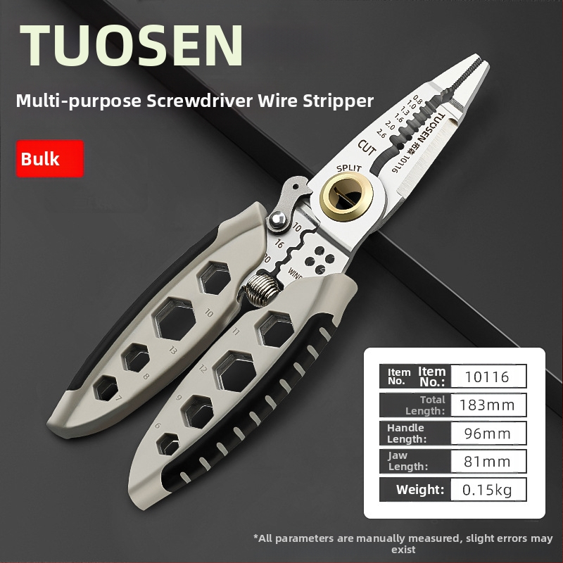 Tuosen višenamjenski alat za skidanje izolacije 7 inča, specijalni alat za električare, rezač žice, izvlačenje žice, prešanje žice, vijak za namatanje žice
