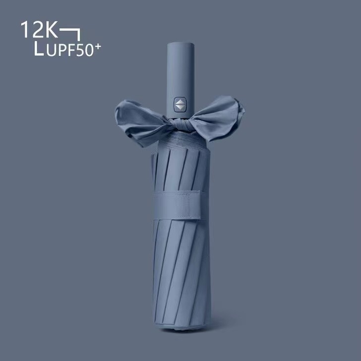 Pilnībā automātisks prosas 12 kaulu trīskārši salokāms vinila lietussargs, drukājams LOGO reklāmas dāvanu lietussargs vairumtirdzniecībā