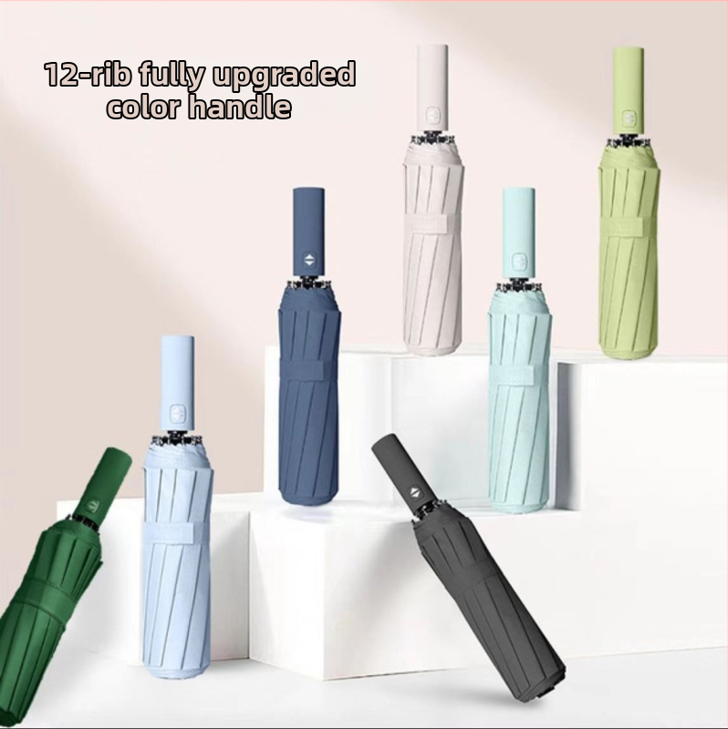 Pilnai automatinis „Milet“ 12 kauliukų trijų dalių vinilo skėtis, spausdinamas su LOGO reklaminiu dovanų skėčiu, didmeninė prekyba