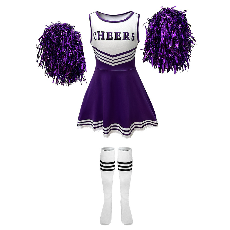 Európai és amerikai, határokon átnyúló gyermek mazsorett egyenruha, ötszínű ujjatlan futball baba mazsorett ruha zoknival mazsorett