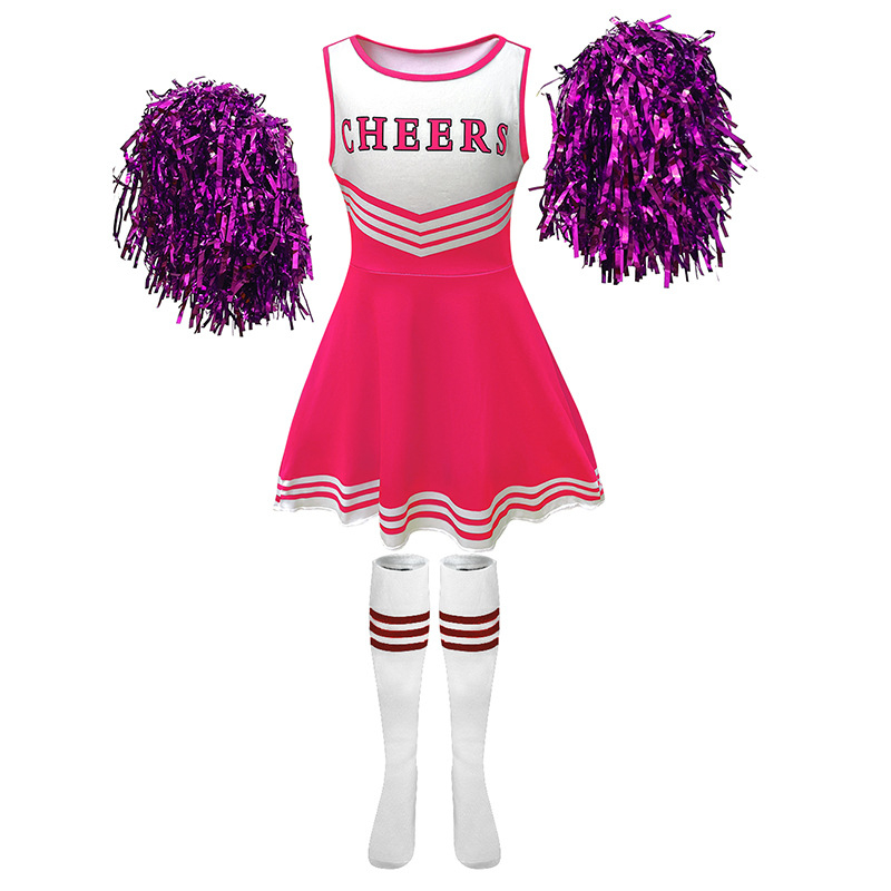 Európai és amerikai, határokon átnyúló gyermek mazsorett egyenruha, ötszínű ujjatlan futball baba mazsorett ruha zoknival mazsorett