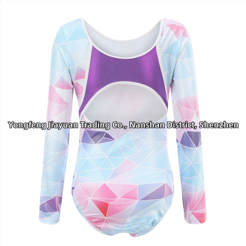 Детско облекло за гимнастика, дрехи с дълъг ръкав и бронзиращо покритие за танци, дрехи за момичета, балет, детски дрехи за гимнастика с гол гръб, дрехи за тренировки, детски клинове